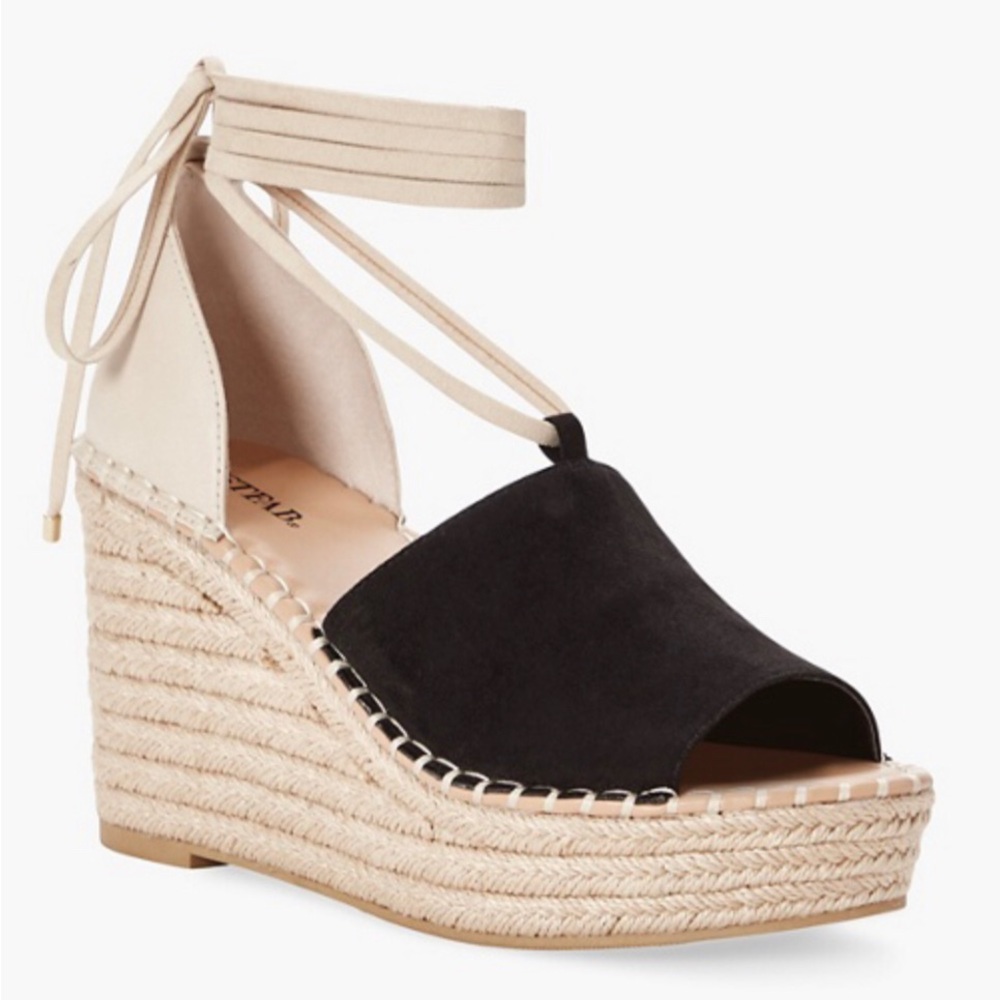 NEW JustFab Zahla Black Ankle Tie Wedges Size 9